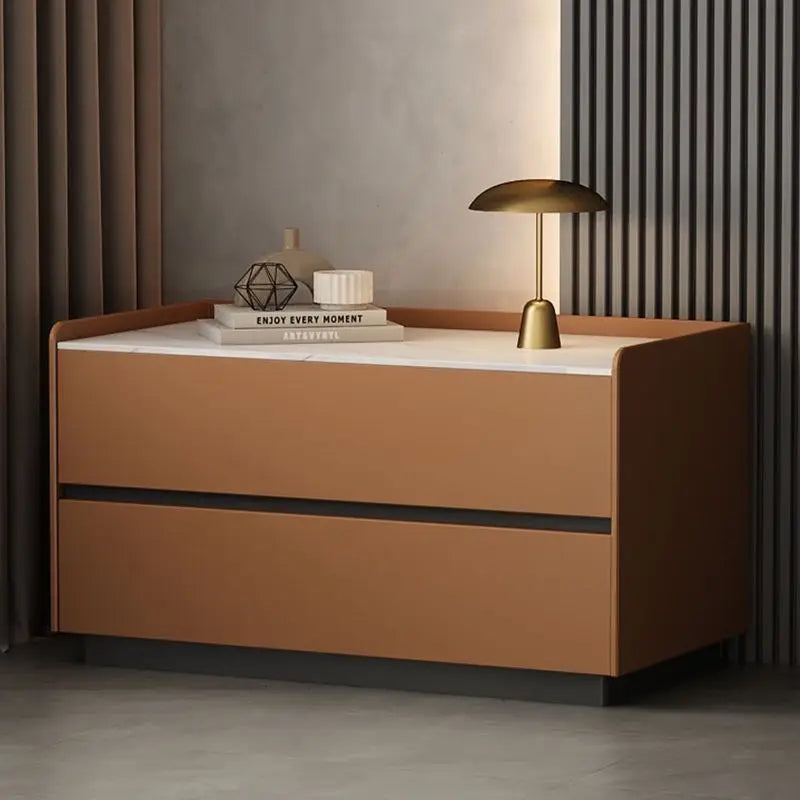 XI UWO Solid Wood Nightstand With Two Drawers For Bedroom Storage