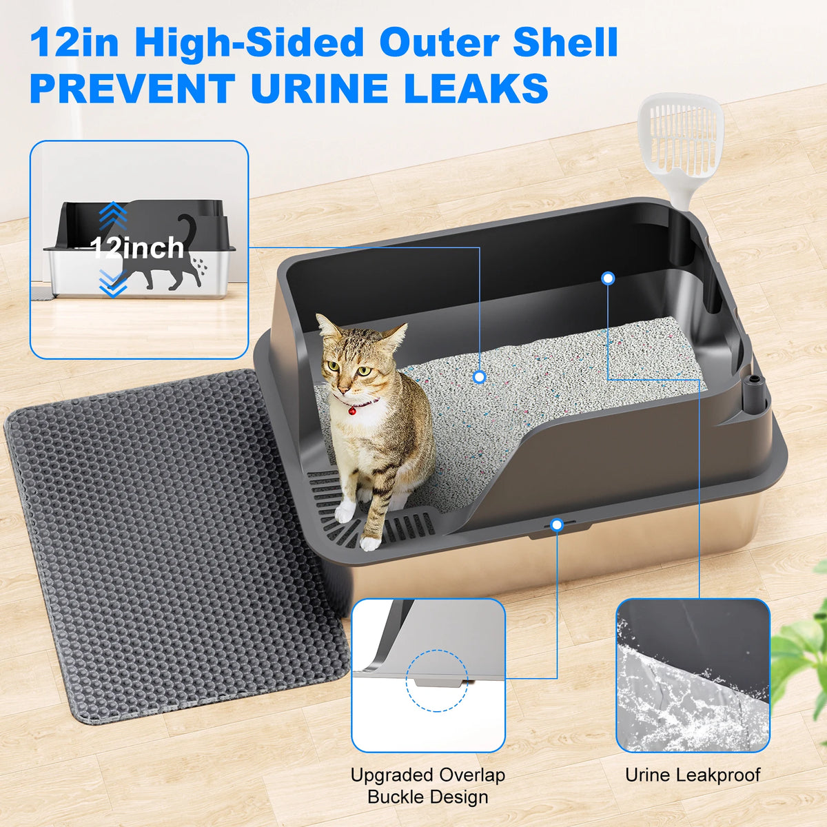 Stainless Steel Cat Litter Box With Leak Proof Splash Proof Design