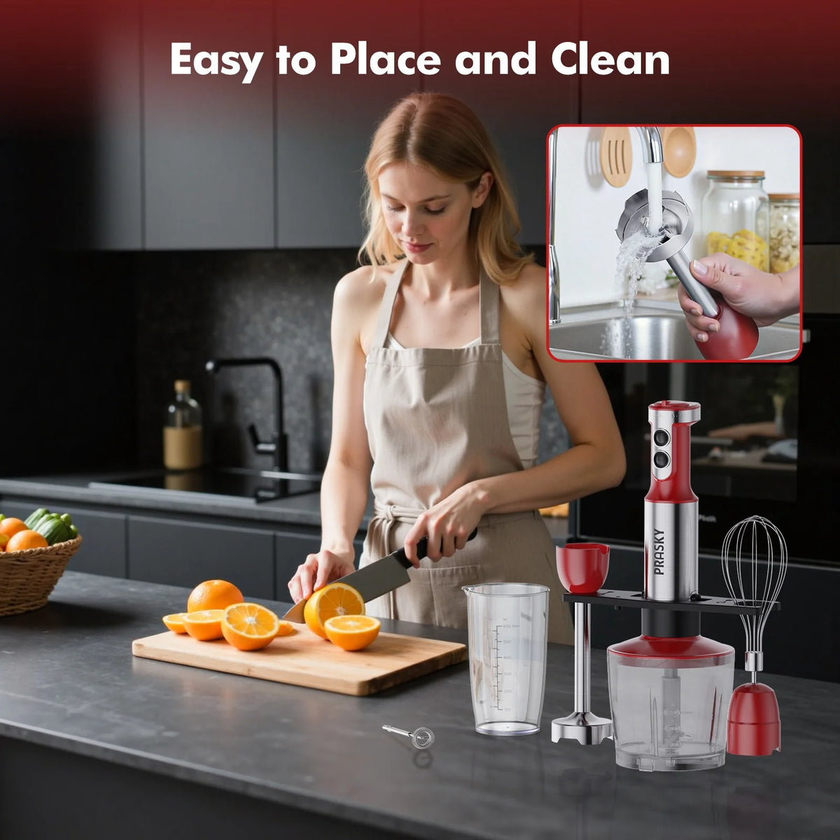 Prasky 5 In 1 Handheld Immersion Blender With High Power Motor And Attachments
