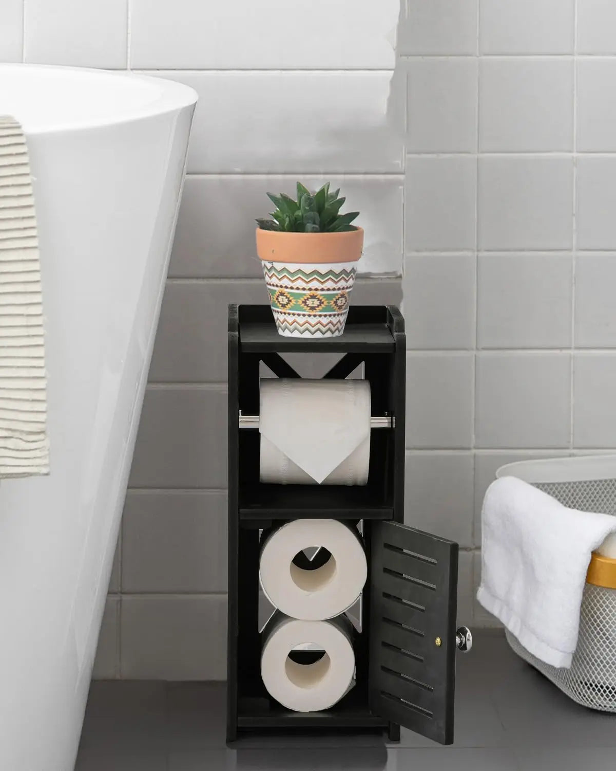 XIUWO Free Standing Toilet Paper Holder Stand PVC Bathroom Cabinet