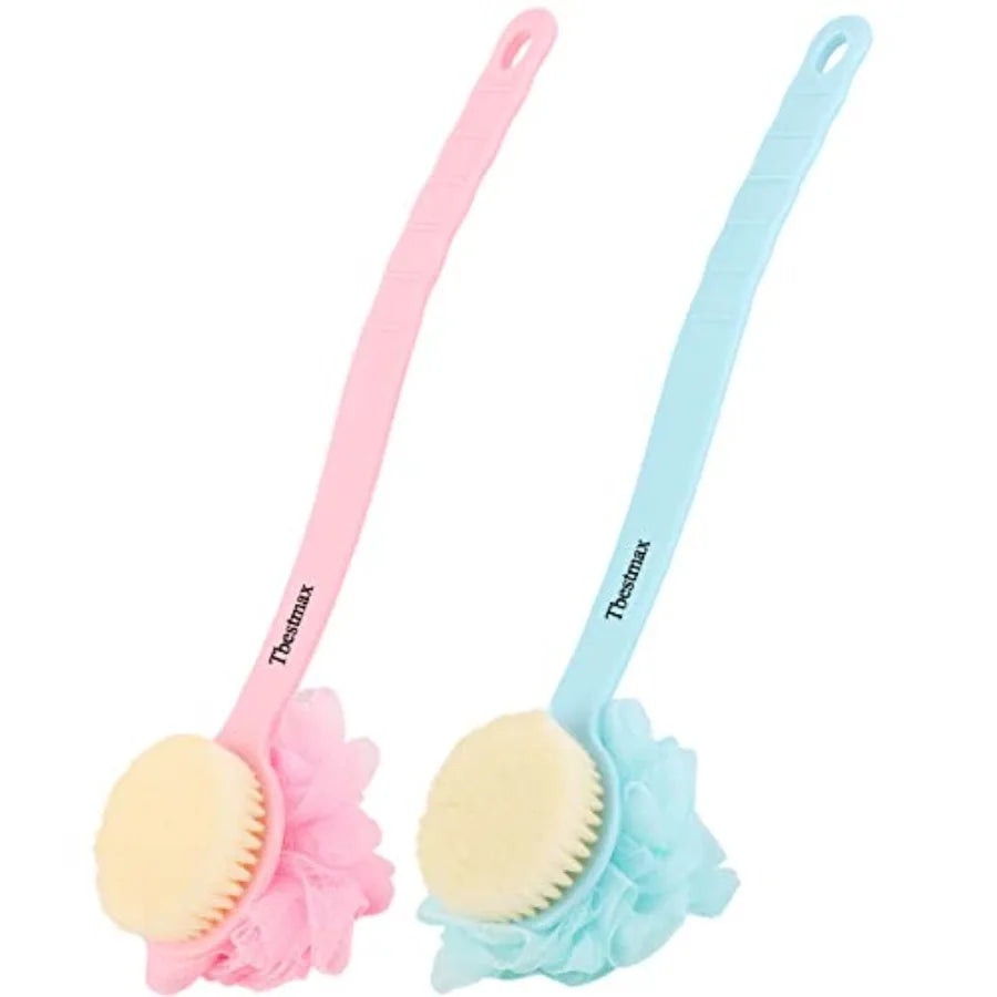 Loofah Back Scrubber With Long Handle And Soft Mesh Sponge