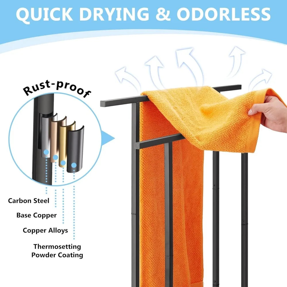 NBVCX Two Tier Free Standing Towel Rack For Bathroom Storage