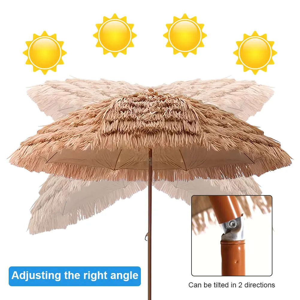 8 Rib Adjustable Thatched Beach Umbrella For Outdoor Patio Canopy