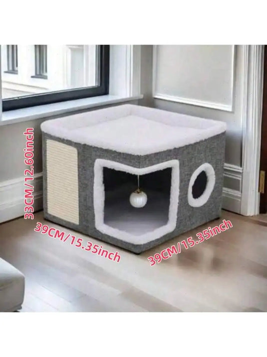 3 In 1 Cat House With SleepingPad Tunnel Scratchboard
