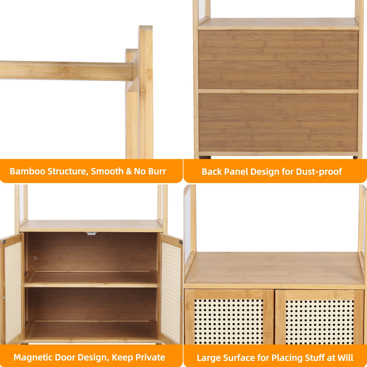 Free Standing Bamboo Clothes Stand With Cabinet And Storage Shelves