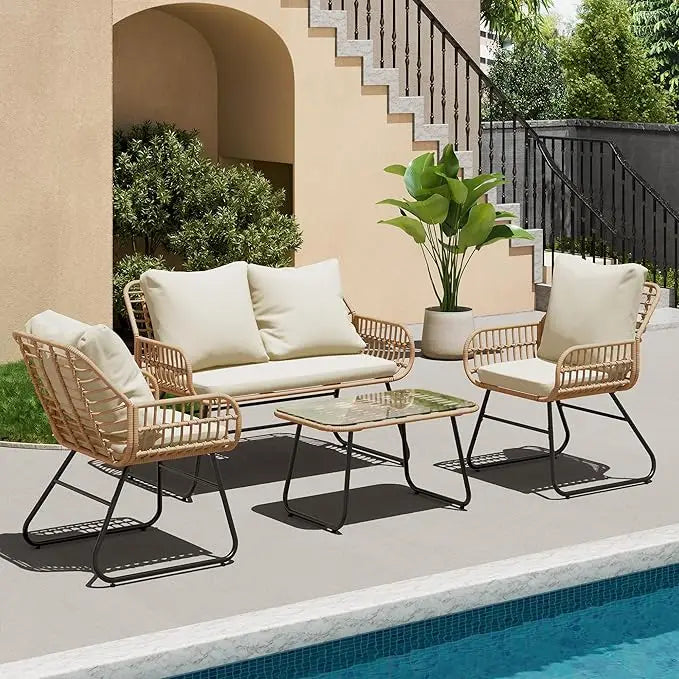 Xiuwo 4 Piece Outdoor Patio Furniture Set With Cushions