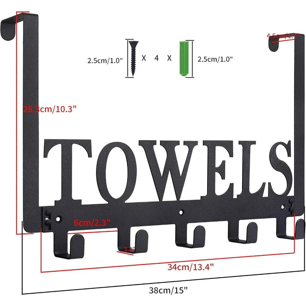 NBVCX Over Door Towel Hooks 5 Hook Metal Rack Holder