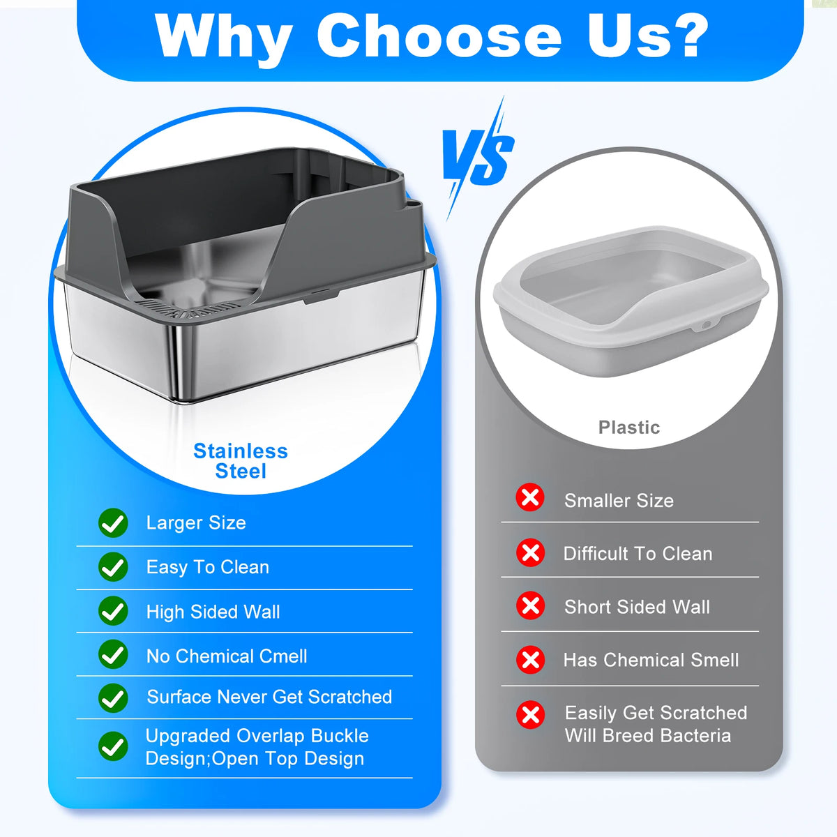 Stainless Steel Cat Litter Box With Leak Proof Splash Proof Design