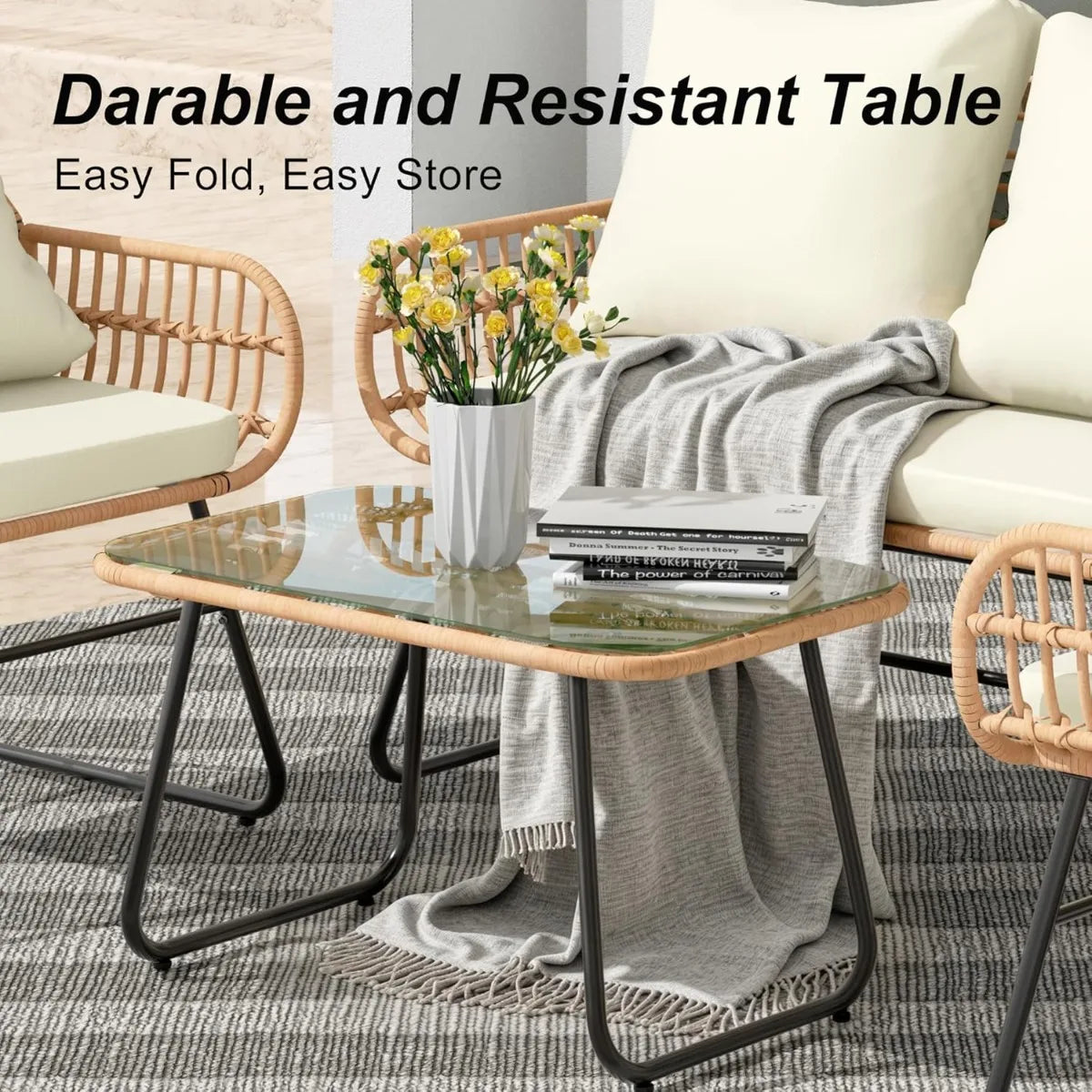 Xiuwo 4 Piece Outdoor Patio Furniture Set With Cushions