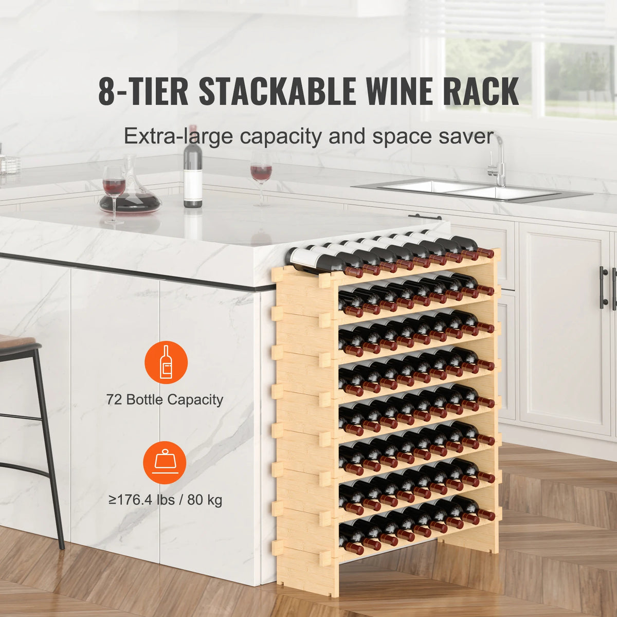 SucceBuy Bamboo Stackable Modular Wine Rack Free Standing Display