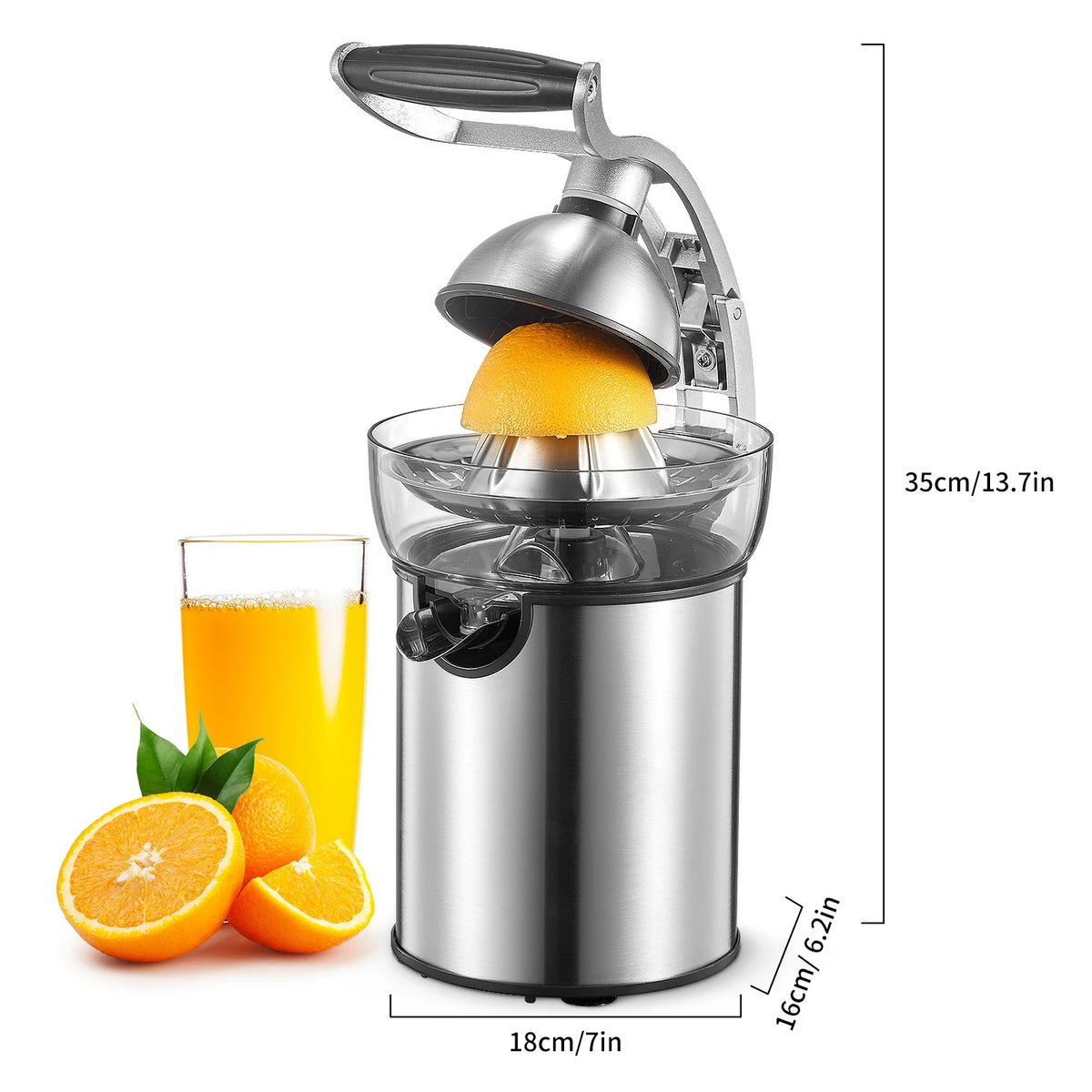 Electric Citrus Juicer With Interchangeable Cones And Zinc Alloy Shell