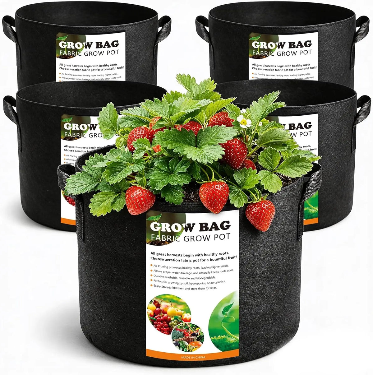 Heavy Duty 5 Gallon Growing Bags With Handles 5 Pack