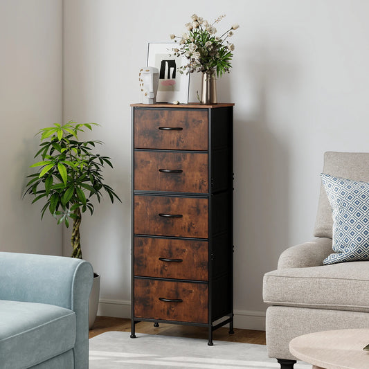 JHK Five Drawers Fabric Dresser With Steel Frame Cabinet