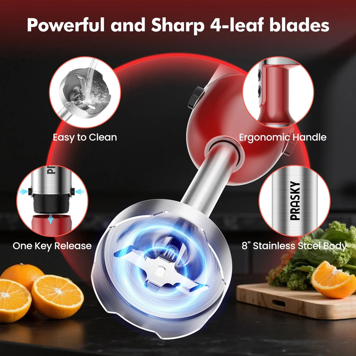 Prasky 5 In 1 Handheld Immersion Blender With High Power Motor And Attachments