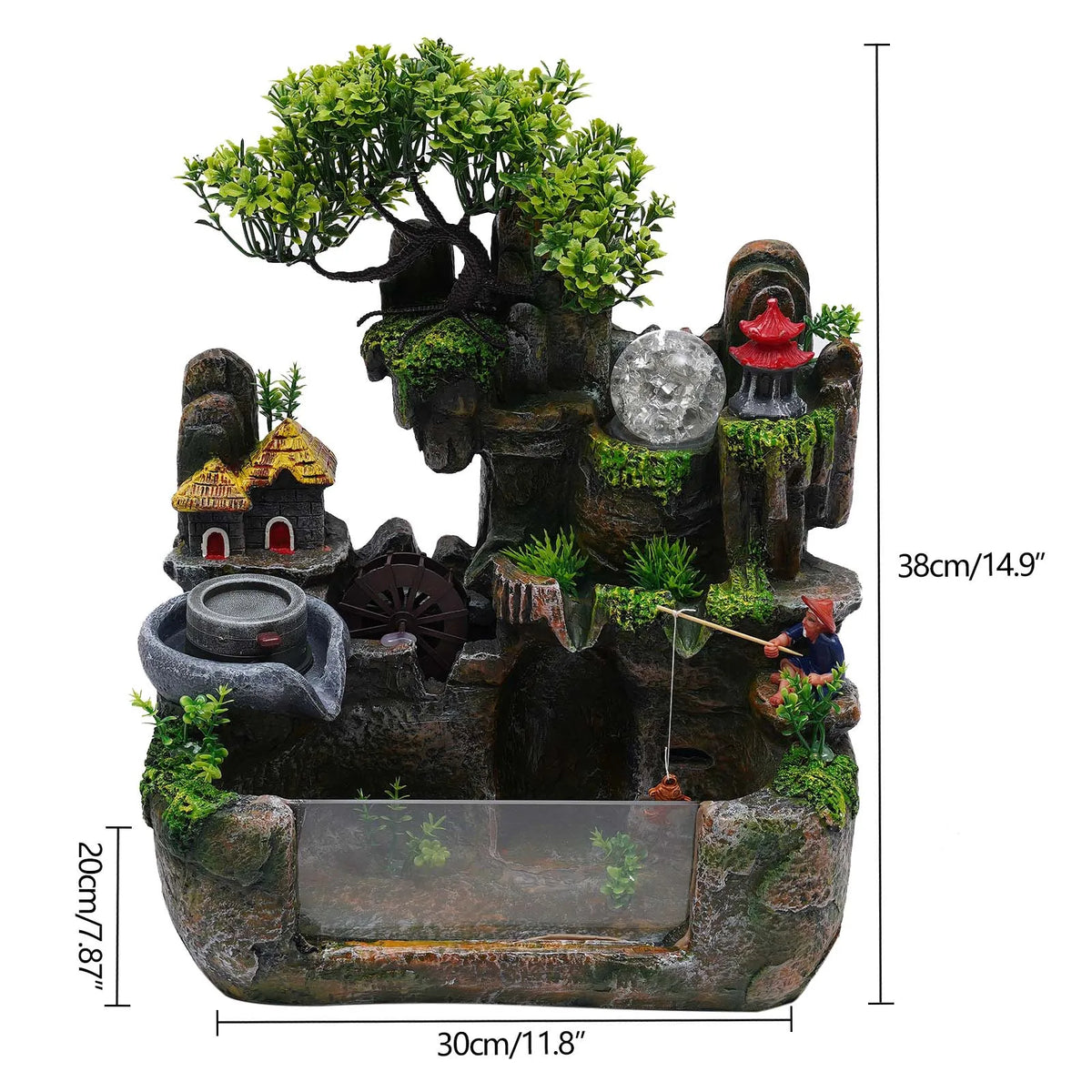 Lucky Feng Shui Money Tree Water Fountain With Resin Rockery