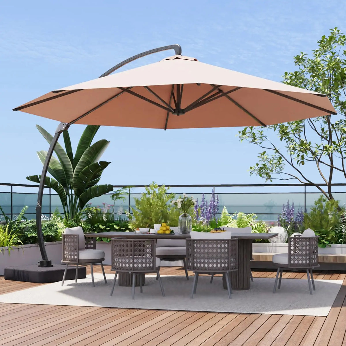 Aluminum Cantilever Offset Patio Umbrella With Rotation And Windproof Frame