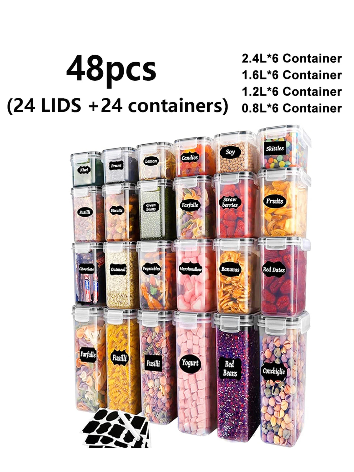Sealed Food Storage Containers 48 Pack With Lids For Pantry Organization