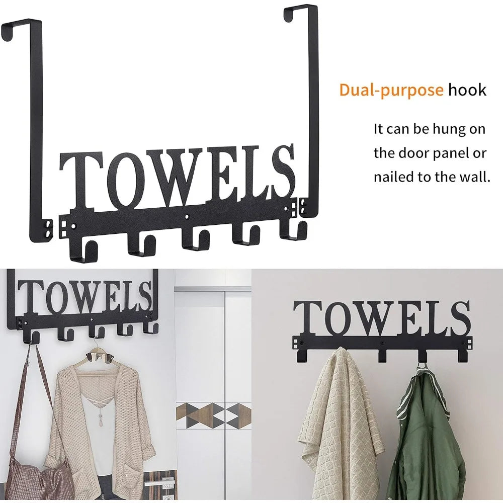 NBVCX Over Door Towel Hooks 5 Hook Metal Rack Holder