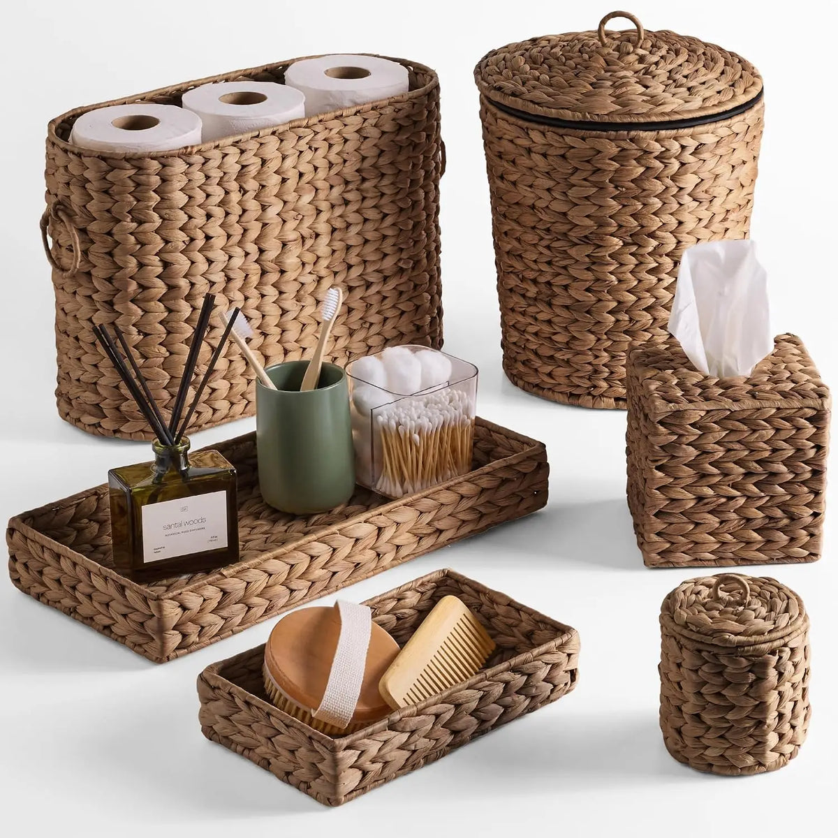 Six Piece Bathroom Accessories Set Vanity Trays Qtip Canister Square