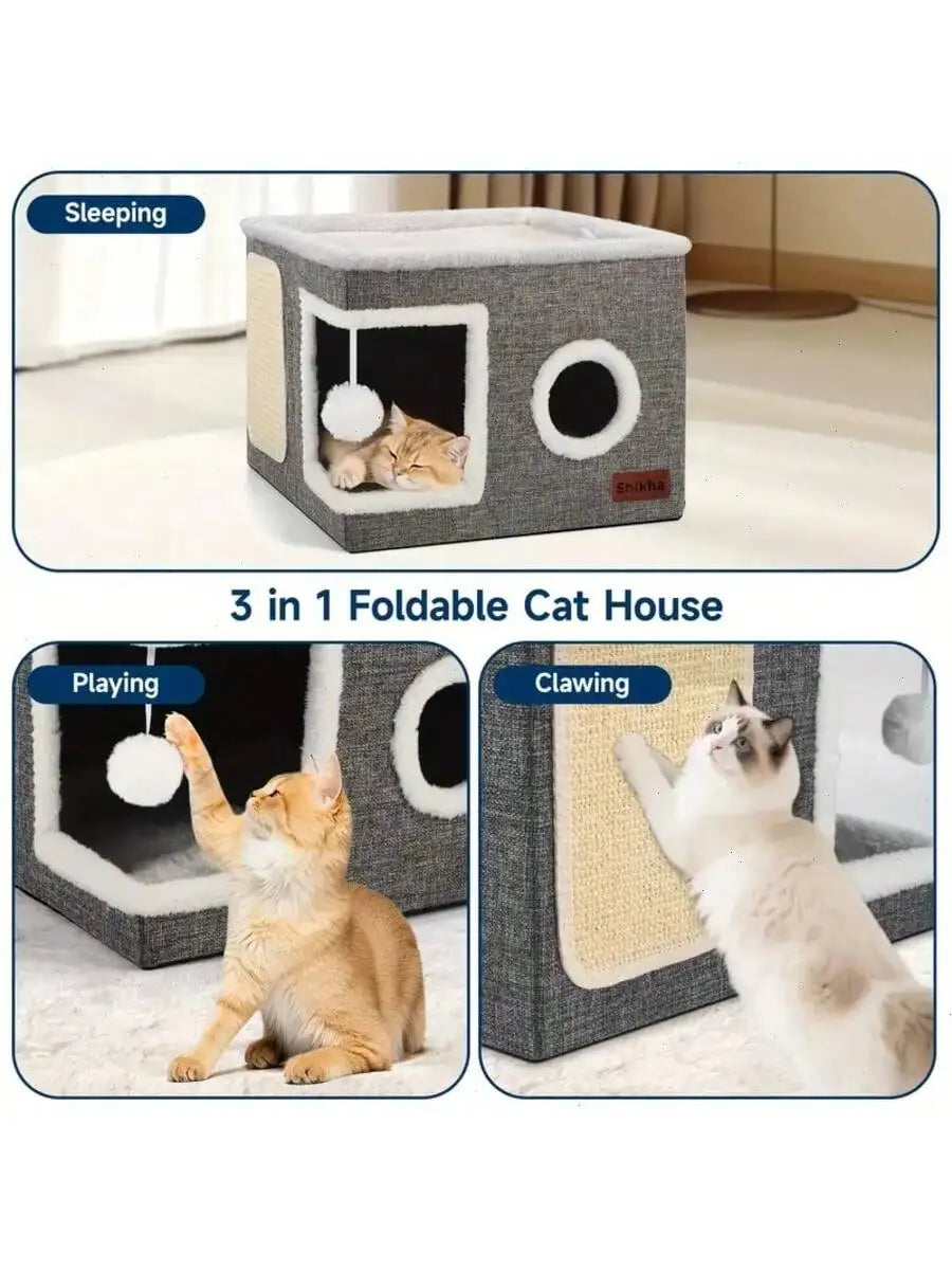 Multi-Level Cat House 4-Season With Bed and Toys