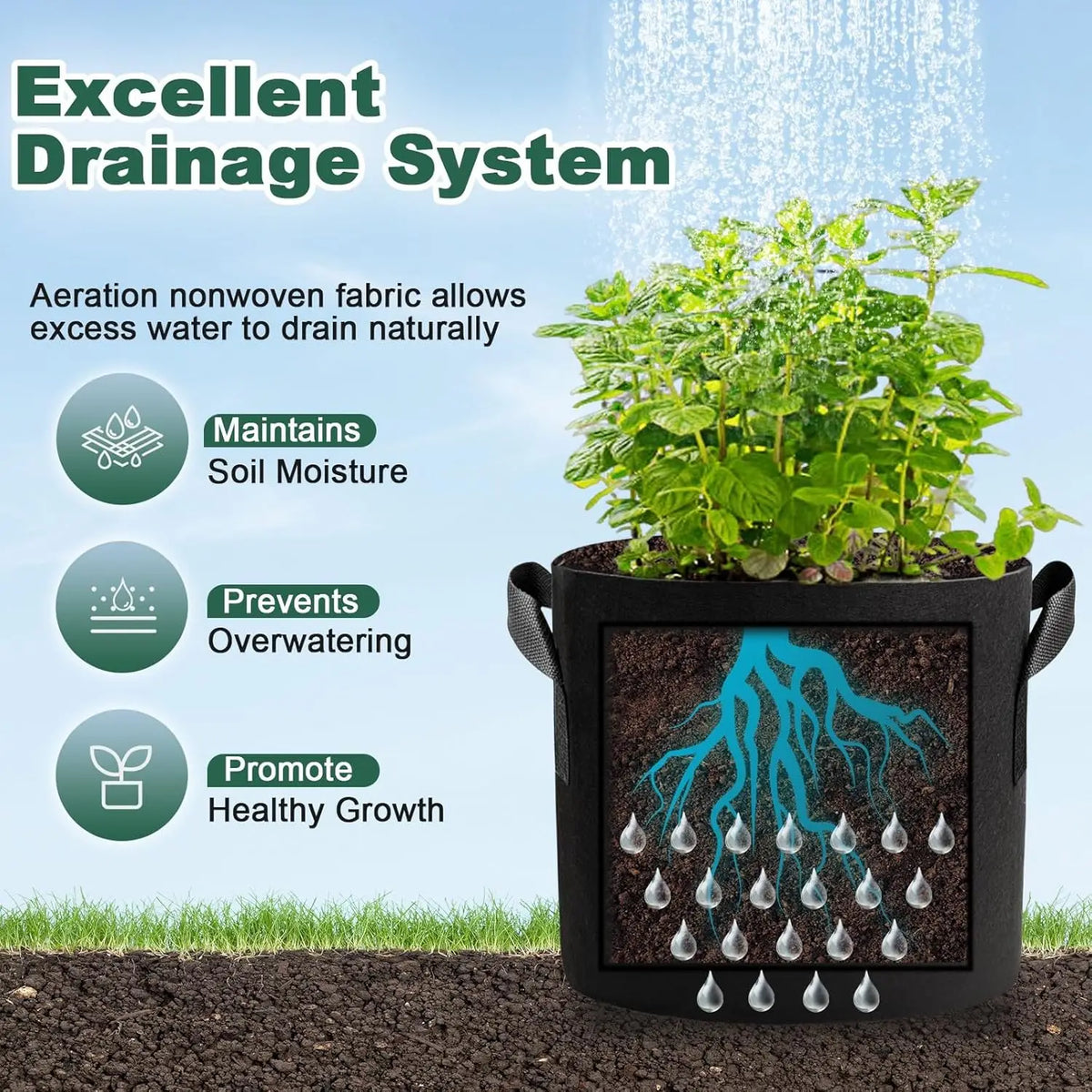 Heavy Duty 5 Gallon Growing Bags With Handles 5 Pack
