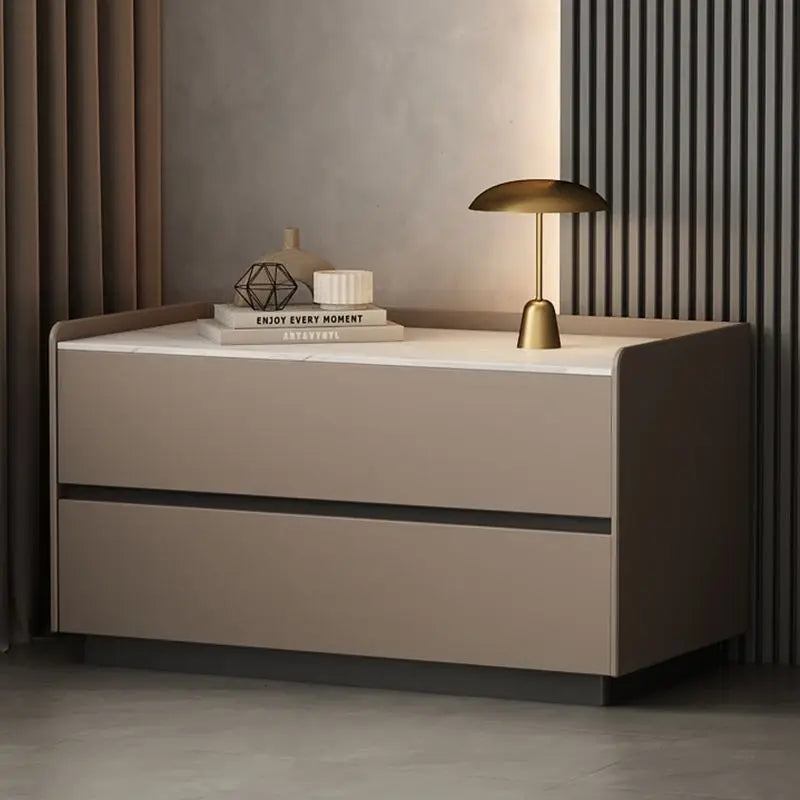 XI UWO Solid Wood Nightstand With Two Drawers For Bedroom Storage