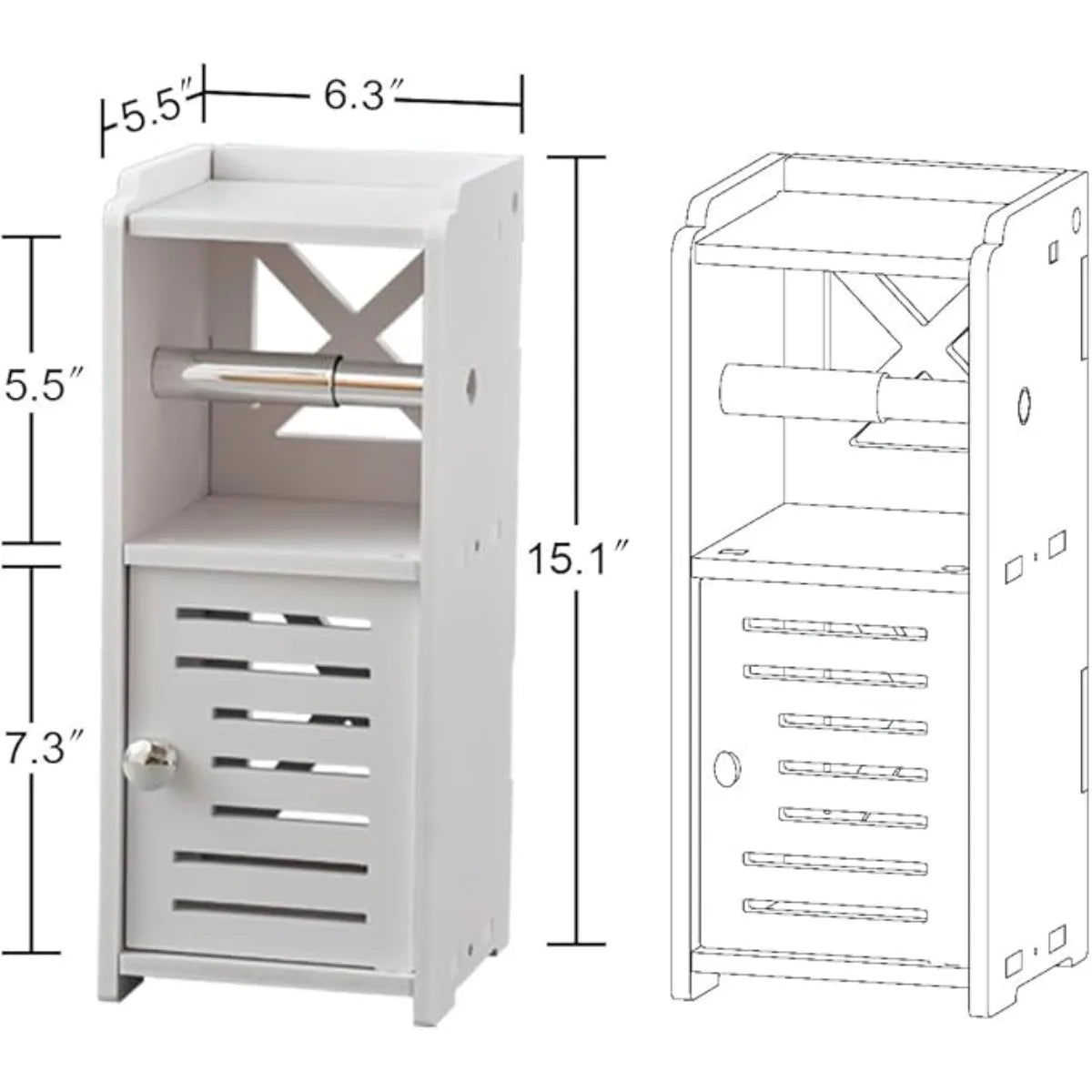 XIUWO Free Standing Toilet Paper Holder Stand PVC Bathroom Cabinet