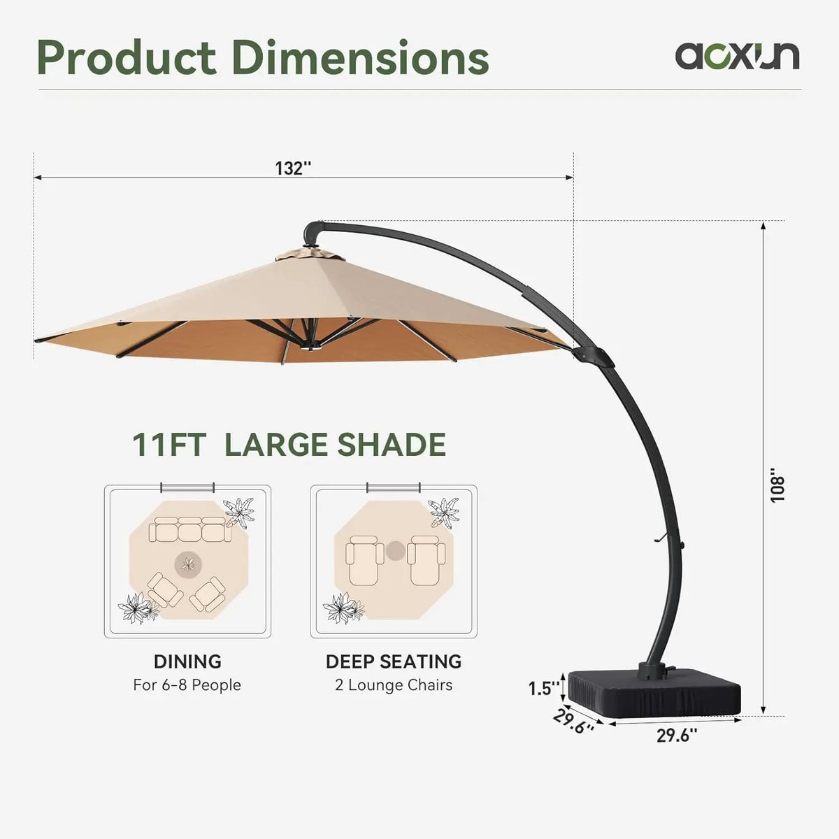 Aluminum Cantilever Offset Patio Umbrella With Rotation And Windproof Frame