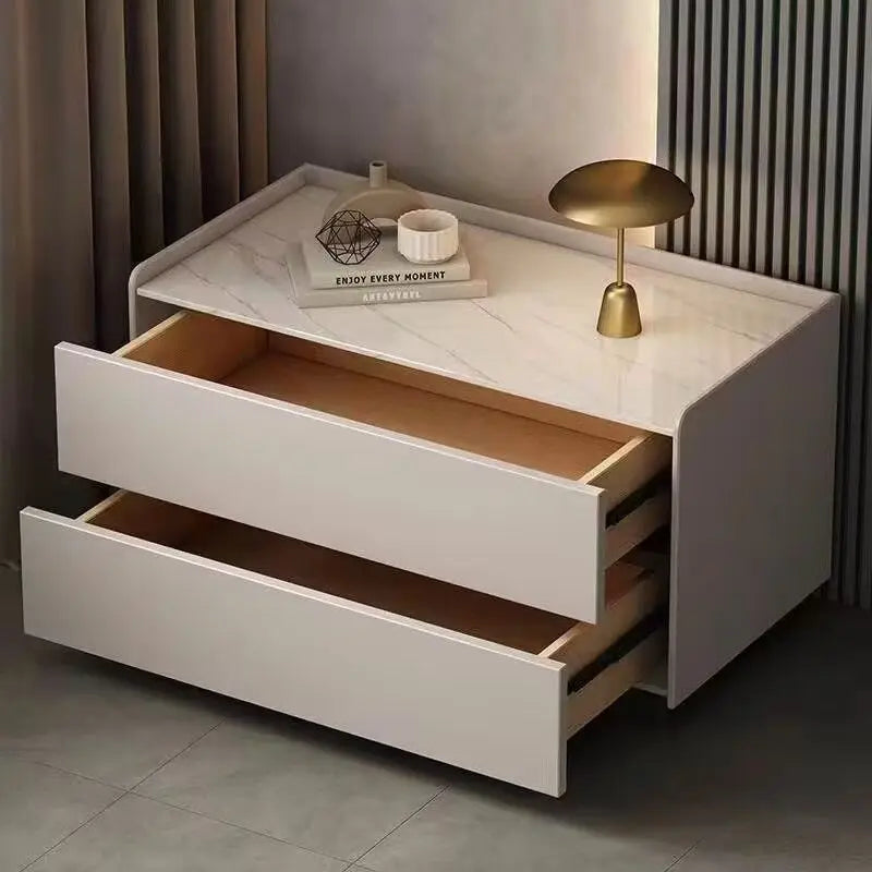 XI UWO Solid Wood Nightstand With Two Drawers For Bedroom Storage