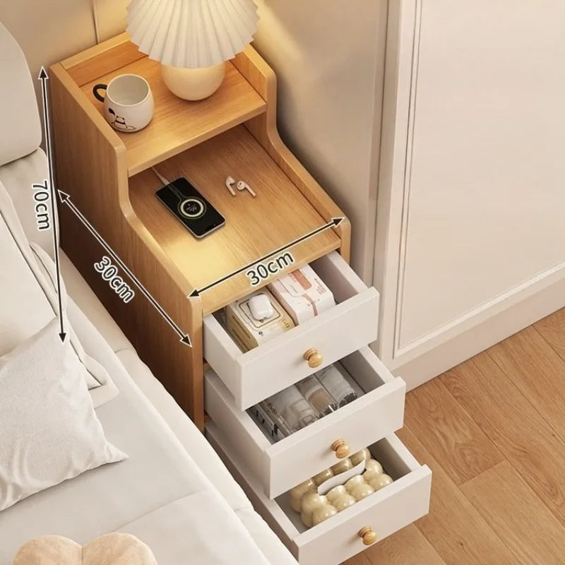 Liushaduola Modern Wooden Nightstand Slim Space Saving Bedside Table