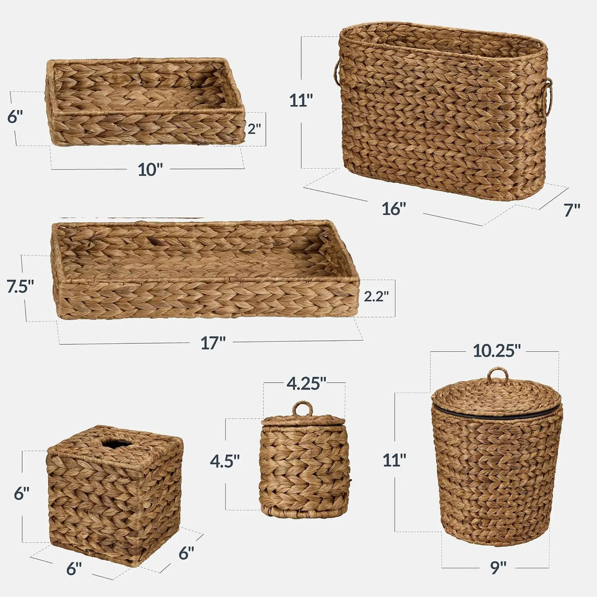 Six Piece Bathroom Accessories Set Vanity Trays Qtip Canister Square