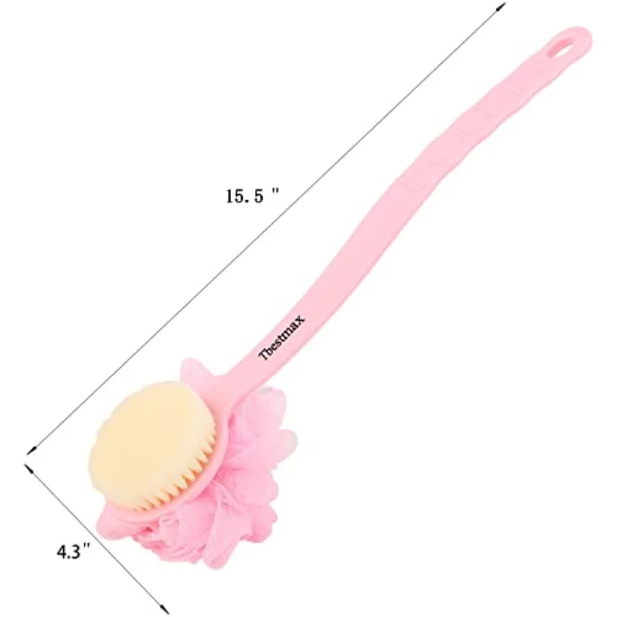 Loofah Back Scrubber With Long Handle And Soft Mesh Sponge