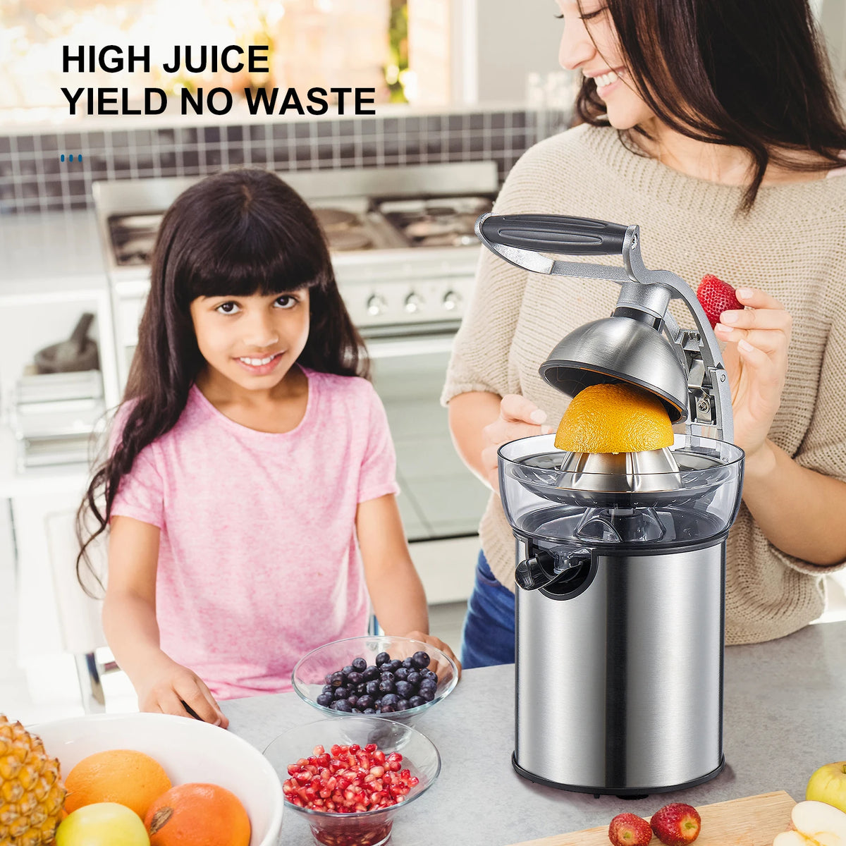 Electric Citrus Juicer With Interchangeable Cones And Zinc Alloy Shell