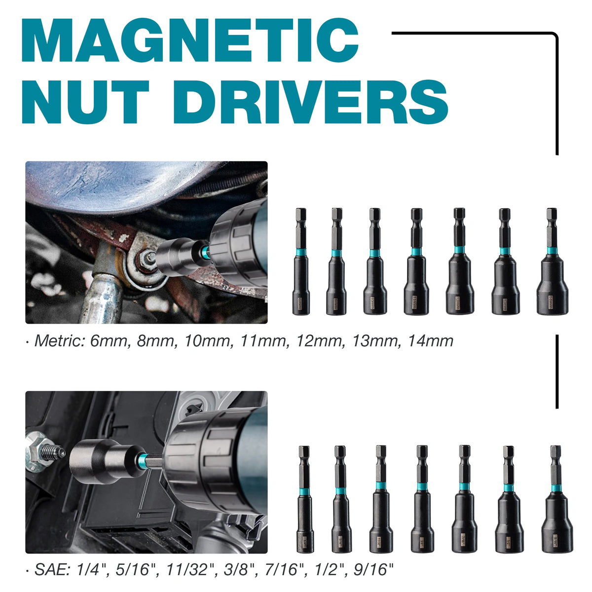 31PCS Magnetic Nut Driver Set, Impact Drill Driver Bit Set 1/4", Metric and SAE Nut Driver, Screwdriver Bits, Impact Socket Adapters, Bit Holder, Quick-release Extensions with Storage Bag