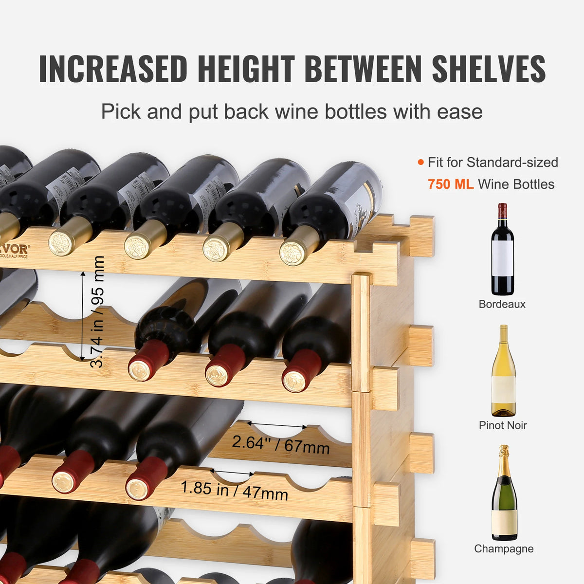 SucceBuy Bamboo Stackable Modular Wine Rack Free Standing Display