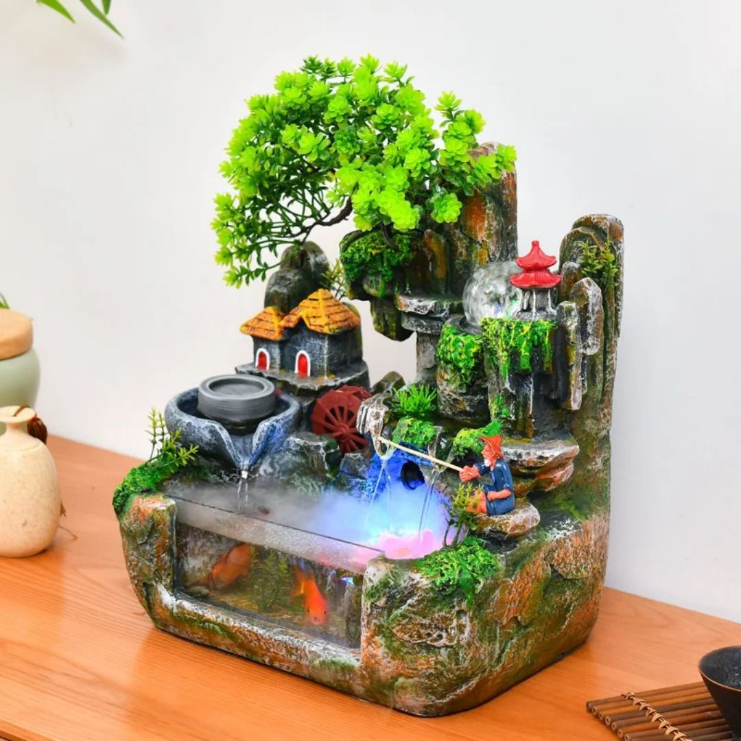 Lucky Feng Shui Money Tree Water Fountain With Resin Rockery