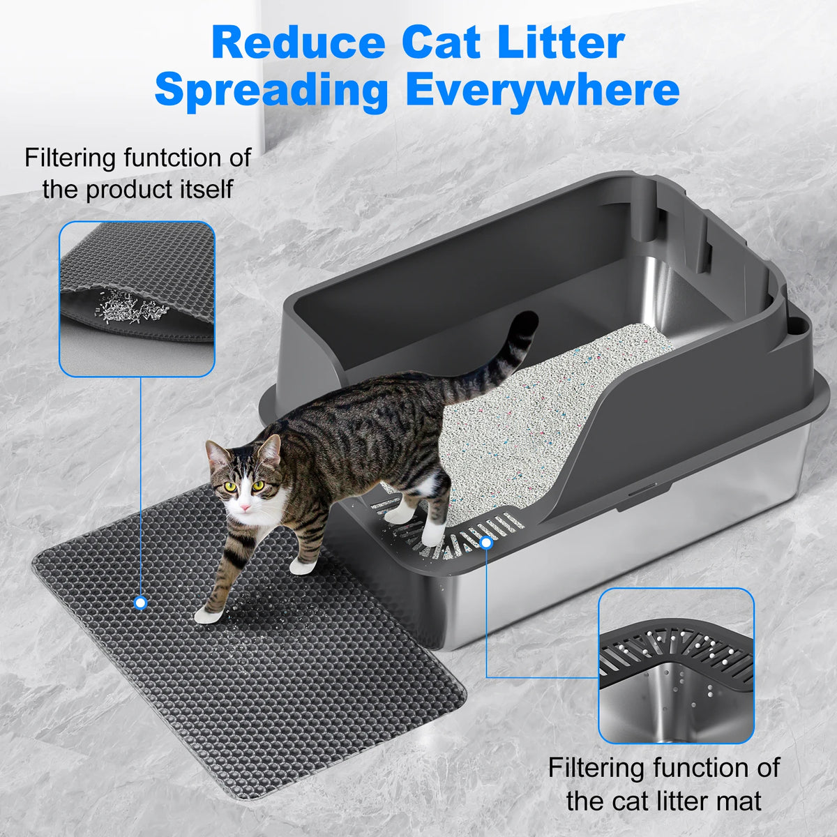 Stainless Steel Cat Litter Box With Leak Proof Splash Proof Design