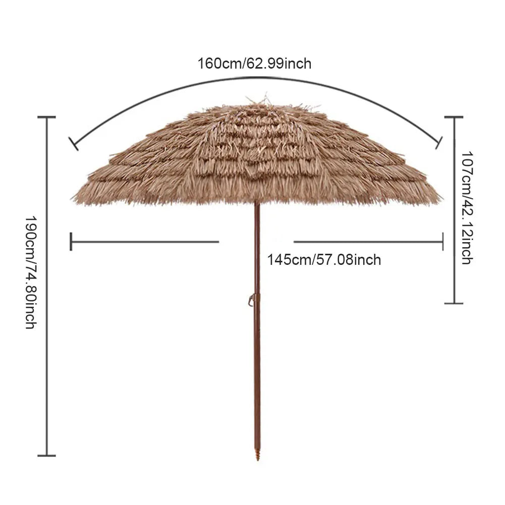 8 Rib Adjustable Thatched Beach Umbrella For Outdoor Patio Canopy