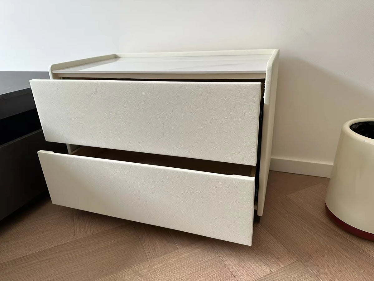 XI UWO Solid Wood Nightstand With Two Drawers For Bedroom Storage