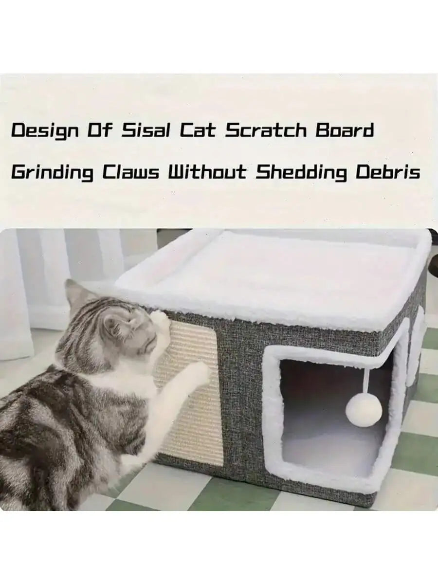 3 In 1 Cat House With SleepingPad Tunnel Scratchboard