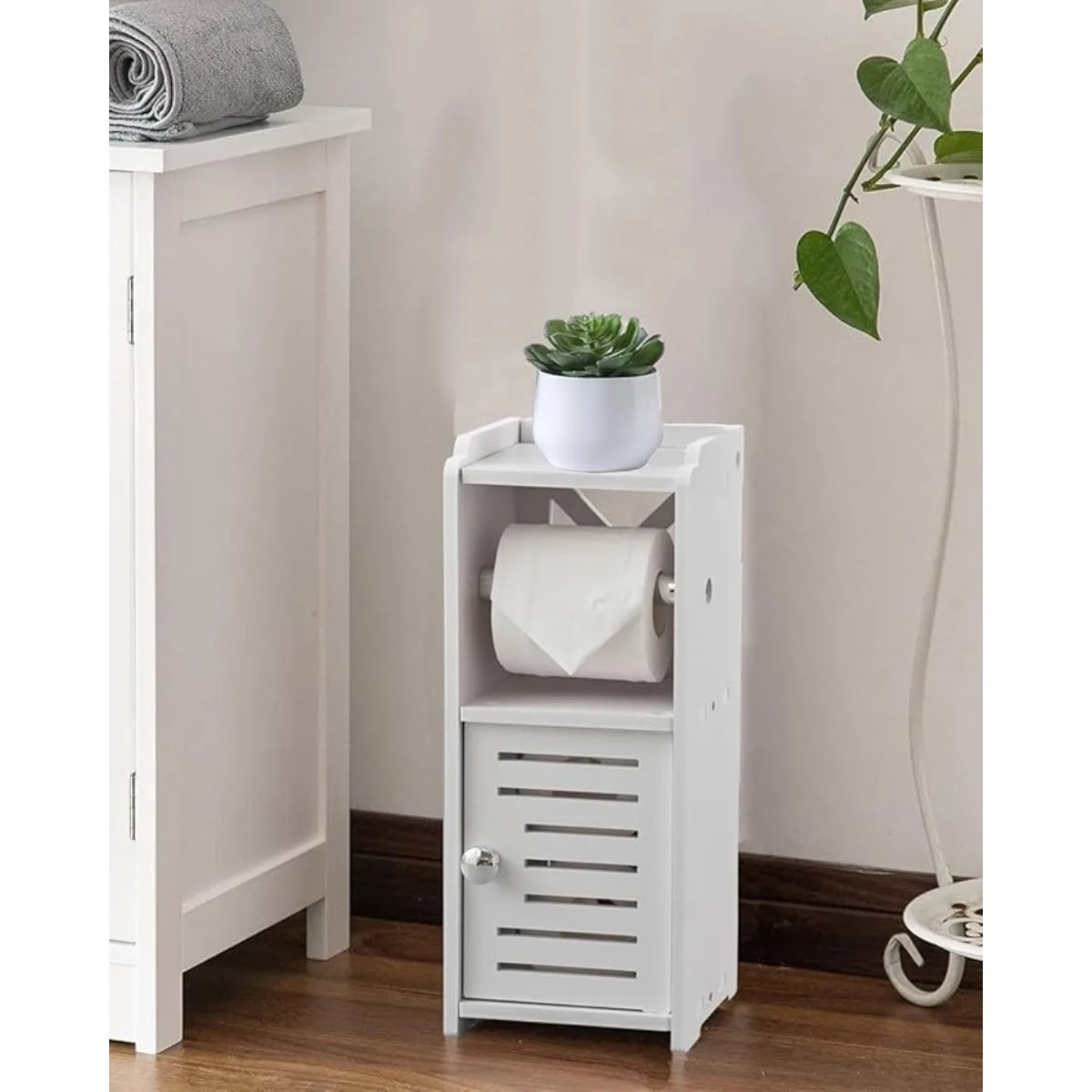 XIUWO Free Standing Toilet Paper Holder Stand PVC Bathroom Cabinet