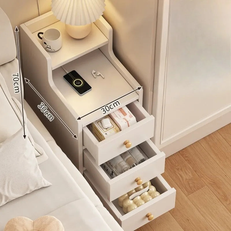 Liushaduola Modern Wooden Nightstand Slim Space Saving Bedside Table