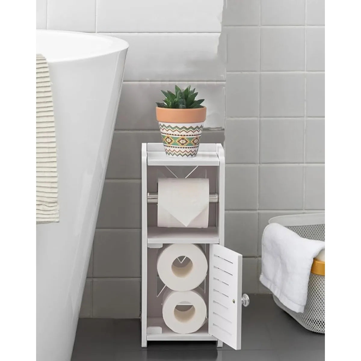 XIUWO Free Standing Toilet Paper Holder Stand PVC Bathroom Cabinet