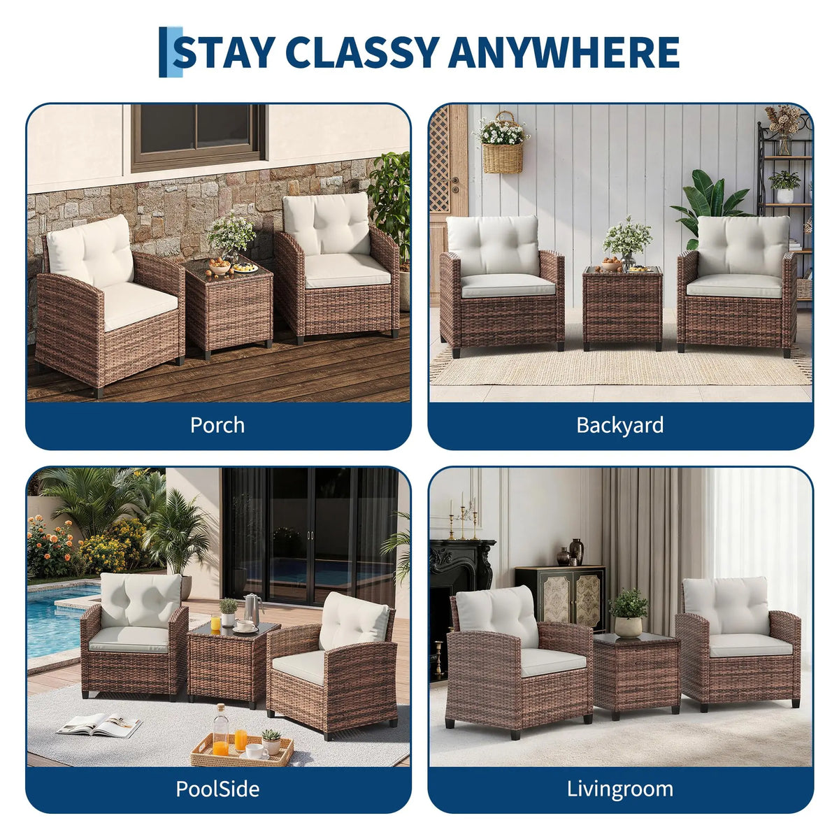 HiMISS Outdoor Wicker Patio Bistro Set With Coffee Table