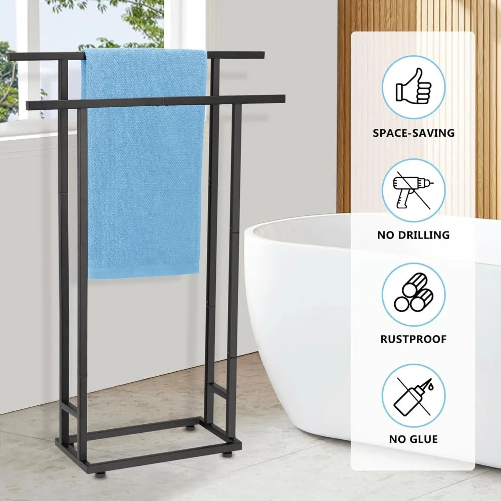 NBVCX Two Tier Free Standing Towel Rack For Bathroom Storage