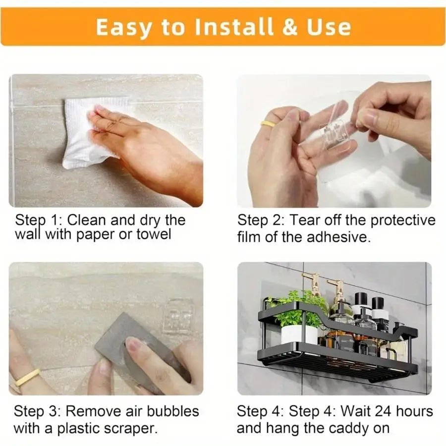 Adhesive Shower Caddy Set No Drilling Rustproof Stainless Steel Bathroom