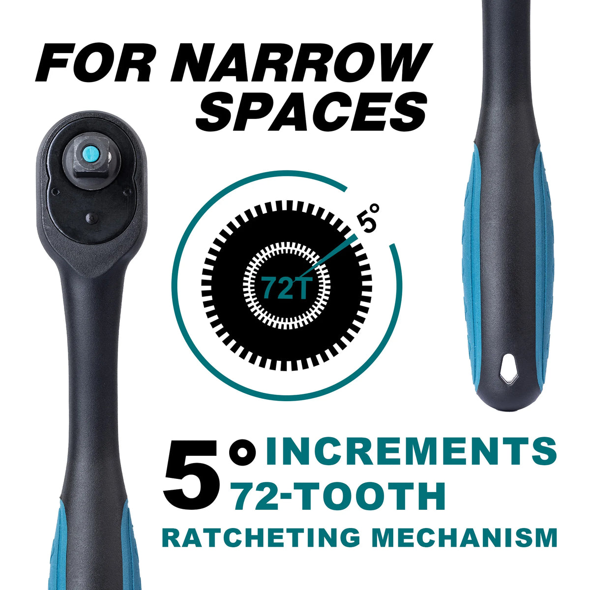 Reversible Ratchet Wrenches, Set of 3 Ratchet Wrenches, 1/2 Inch 3/8 Inch 1/4 Inch, Quick Release Ratchet Handles, 72 Teeth, for Auto Repair