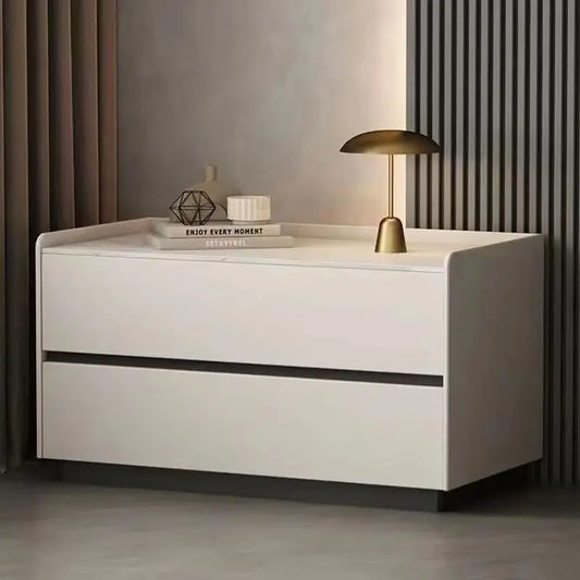 XI UWO Solid Wood Nightstand With Two Drawers For Bedroom Storage