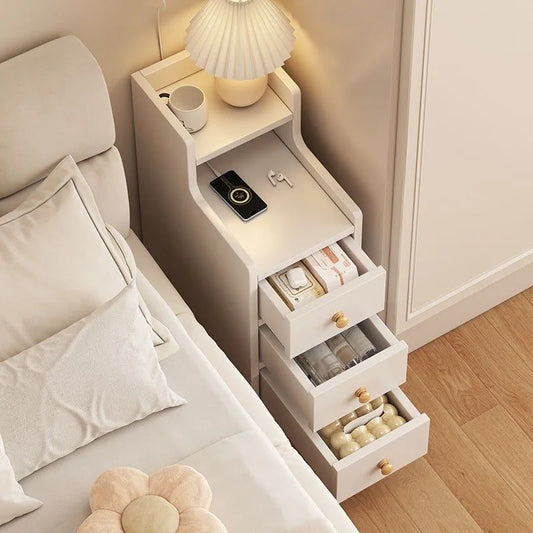 Liushaduola Modern Wooden Nightstand Slim Space Saving Bedside Table