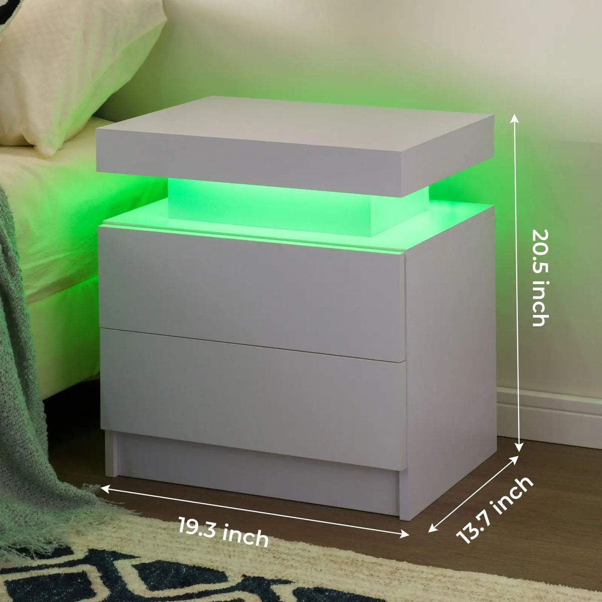 Cubehom Led Nightstand With Two Wooden Drawers And Minimalist Design